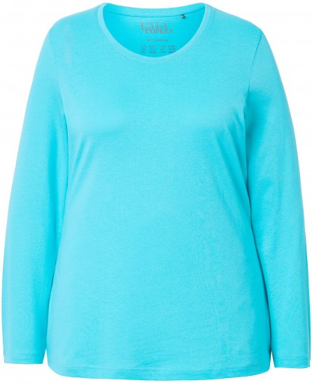 Ulla Popken Basic Round Neck Long Sleeve Slim Fit Cotton Tee Deep Aqua - Μπλουζάκια - 