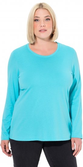 Ulla Popken Basic Round Neck Long Sleeve Slim Fit Cotton Tee Deep Aqua - Μπλουζάκια - 
