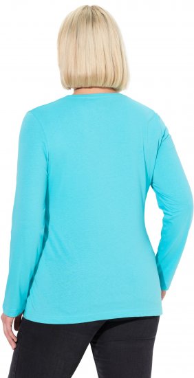 Ulla Popken Basic Round Neck Long Sleeve Slim Fit Cotton Tee Deep Aqua - Μπλουζάκια - 