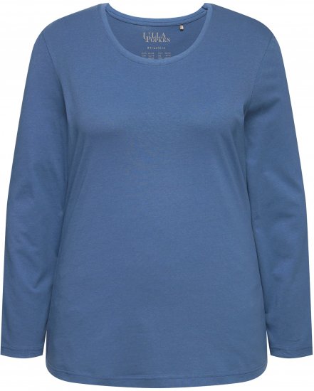 Ulla Popken Basic Round Neck Long Sleeve Slim Fit Cotton Tee Ink Blue - Μπλουζάκια - 