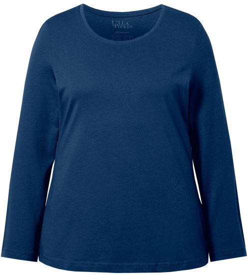 Ulla Popken Basic Round Neck Long Sleeve Slim Fit Cotton Tee Dark Blue - Μπλουζάκια - 