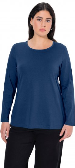 Ulla Popken Basic Round Neck Long Sleeve Slim Fit Cotton Tee Dark Blue - Μπλουζάκια - 