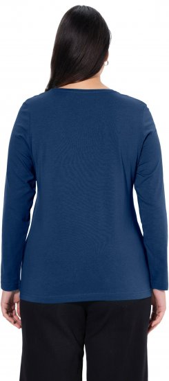 Ulla Popken Basic Round Neck Long Sleeve Slim Fit Cotton Tee Dark Blue - Μπλουζάκια - 