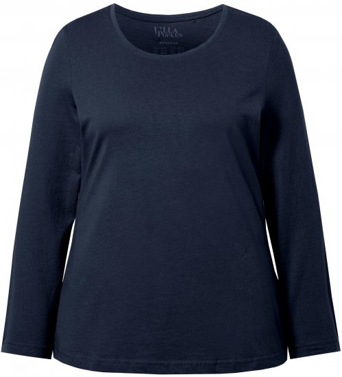Ulla Popken Basic Round Neck Long Sleeve Slim Fit Cotton Tee Navy Blue - Μπλουζάκια - 