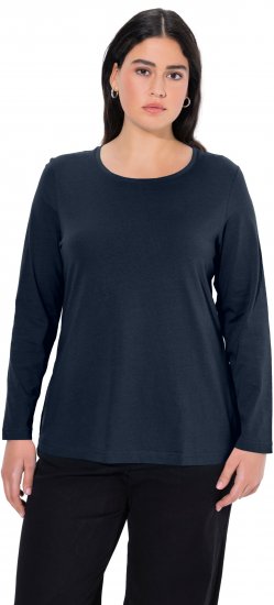 Ulla Popken Basic Round Neck Long Sleeve Slim Fit Cotton Tee Navy Blue - Μπλουζάκια - 