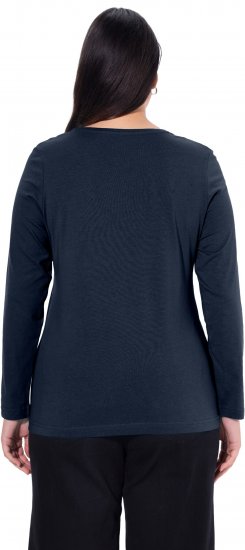 Ulla Popken Basic Round Neck Long Sleeve Slim Fit Cotton Tee Navy Blue - Μπλουζάκια - 