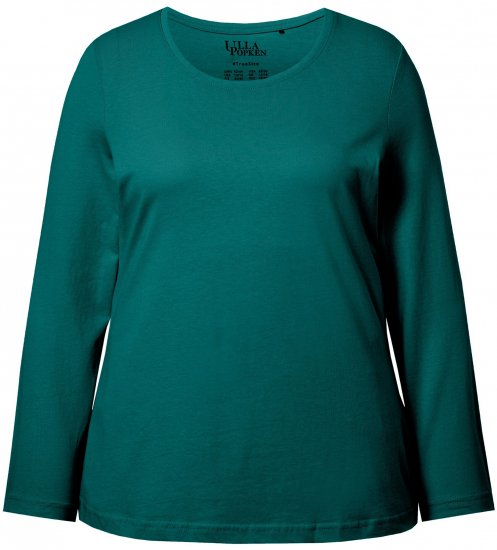Ulla Popken Basic Round Neck Long Sleeve Slim Fit Cotton Tee Teal Green - Μπλουζάκια - 
