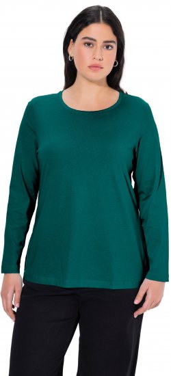 Ulla Popken Basic Round Neck Long Sleeve Slim Fit Cotton Tee Teal Green - Μπλουζάκια - 