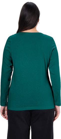 Ulla Popken Basic Round Neck Long Sleeve Slim Fit Cotton Tee Teal Green - Μπλουζάκια - 