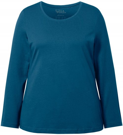 Ulla Popken Basic Round Neck Long Sleeve Slim Fit Cotton Tee Cerulean - Μπλουζάκια - 