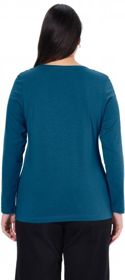 Ulla Popken Basic Round Neck Long Sleeve Slim Fit Cotton Tee Cerulean - Μπλουζάκια - 