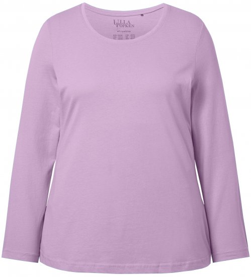 Ulla Popken Basic Round Neck Long Sleeve Slim Fit Cotton Tee Lavender - Μπλουζάκια - 