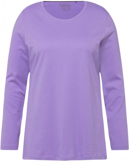 Ulla Popken Basic Round Neck Long Sleeve Slim Fit Cotton Tee Pale Lilac - Μπλουζάκια - 