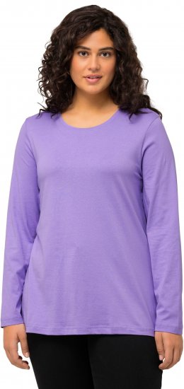 Ulla Popken Basic Round Neck Long Sleeve Slim Fit Cotton Tee Pale Lilac - Μπλουζάκια - 