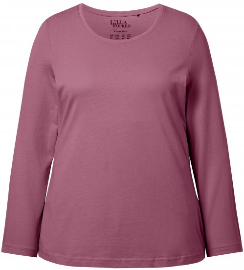 Ulla Popken Basic Round Neck Long Sleeve Slim Fit Cotton Tee Dark Rose - Μπλουζάκια - 