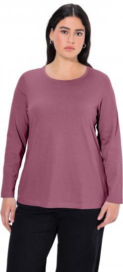 Ulla Popken Basic Round Neck Long Sleeve Slim Fit Cotton Tee Dark Rose - Μπλουζάκια - 