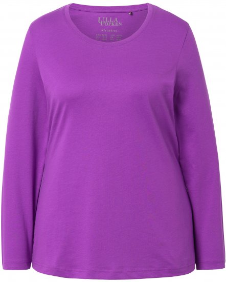 Ulla Popken Basic Round Neck Long Sleeve Slim Fit Cotton Tee Purple - Μπλουζάκια - 