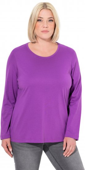 Ulla Popken Basic Round Neck Long Sleeve Slim Fit Cotton Tee Purple - Μπλουζάκια - 
