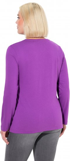 Ulla Popken Basic Round Neck Long Sleeve Slim Fit Cotton Tee Purple - Μπλουζάκια - 