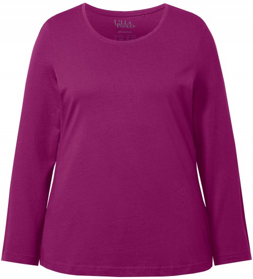 Ulla Popken Basic Round Neck Long Sleeve Slim Fit Cotton Tee Berry - Μπλουζάκια - 