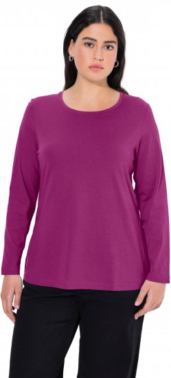 Ulla Popken Basic Round Neck Long Sleeve Slim Fit Cotton Tee Berry - Μπλουζάκια - 