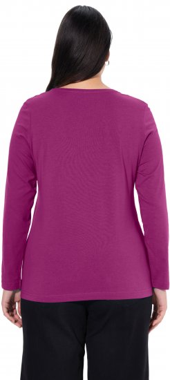 Ulla Popken Basic Round Neck Long Sleeve Slim Fit Cotton Tee Berry - Μπλουζάκια - 
