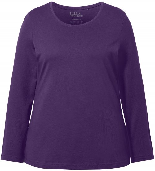 Ulla Popken Basic Round Neck Long Sleeve Slim Fit Cotton Tee Deep Violet - Μπλουζάκια - 