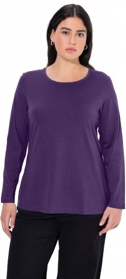 Ulla Popken Basic Round Neck Long Sleeve Slim Fit Cotton Tee Deep Violet - Μπλουζάκια - 