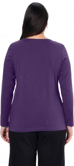 Ulla Popken Basic Round Neck Long Sleeve Slim Fit Cotton Tee Deep Violet - Μπλουζάκια - 