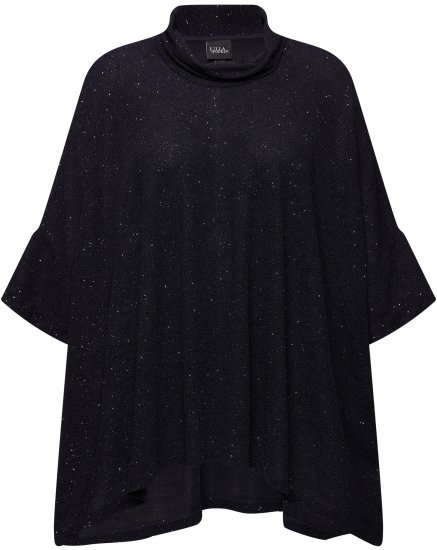 Ulla Popken Sparkling Draped Collared Tee Navy Blue - Τυπωμένα T-shirts για γυναίκες - 