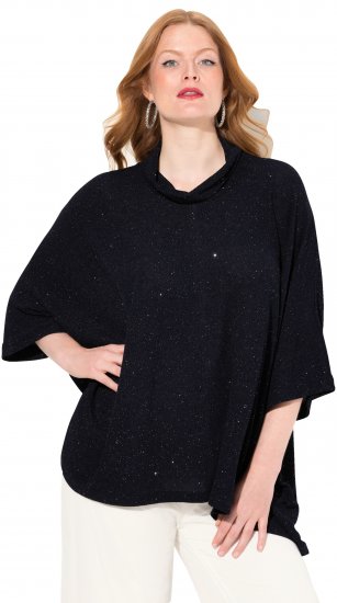 Ulla Popken Sparkling Draped Collared Tee Navy Blue - Τυπωμένα T-shirts για γυναίκες - 