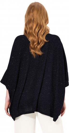 Ulla Popken Sparkling Draped Collared Tee Navy Blue - Τυπωμένα T-shirts για γυναίκες - 