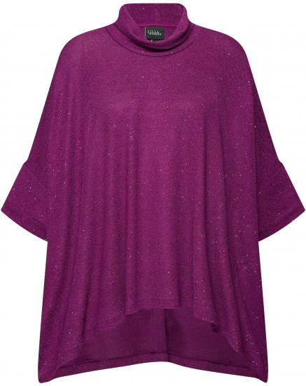 Ulla Popken Sparkling Draped Collared Tee Mulberry - Τυπωμένα T-shirts για γυναίκες - 