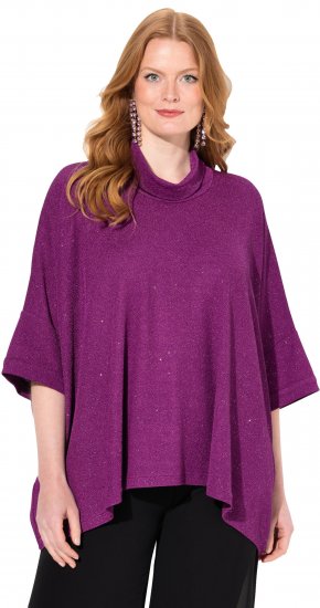 Ulla Popken Sparkling Draped Collared Tee Mulberry - Τυπωμένα T-shirts για γυναίκες - 