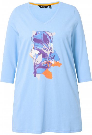 Ulla Popken Floral Motif 3/4 Sleeve Tunic Tee Light Blue - Τυπωμένα T-shirts για γυναίκες - 
