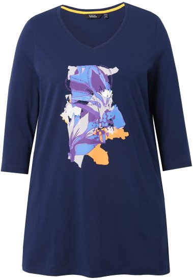 Ulla Popken Floral Motif 3/4 Sleeve Tunic Tee Ink Blue - Τυπωμένα T-shirts για γυναίκες - 