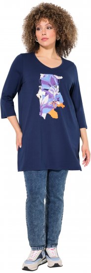 Ulla Popken Floral Motif 3/4 Sleeve Tunic Tee Ink Blue - Τυπωμένα T-shirts για γυναίκες - 