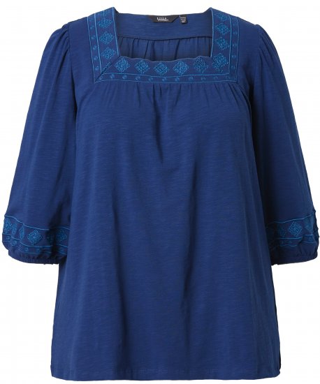Ulla Popken Embroidered Detail 3/4 Sleeve Tee Dark Blue - Τυπωμένα T-shirts για γυναίκες - 