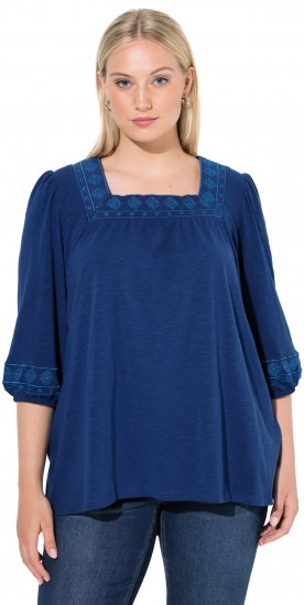 Ulla Popken Embroidered Detail 3/4 Sleeve Tee Dark Blue - Τυπωμένα T-shirts για γυναίκες - 