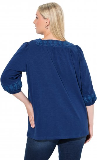 Ulla Popken Embroidered Detail 3/4 Sleeve Tee Dark Blue - Τυπωμένα T-shirts για γυναίκες - 