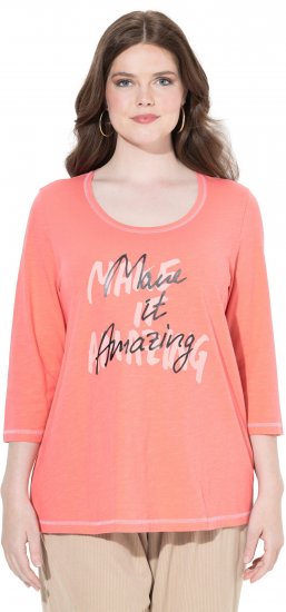 Ulla Popken Make It Amazing 3/4 Sleeve Graphic Tee Coral - Τυπωμένα T-shirts για γυναίκες - 