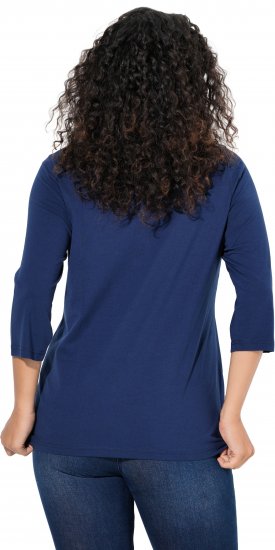Ulla Popken Smile Rhinestone 3/4 Sleeve Graphic Tee Ink Blue - Τυπωμένα T-shirts για γυναίκες - 