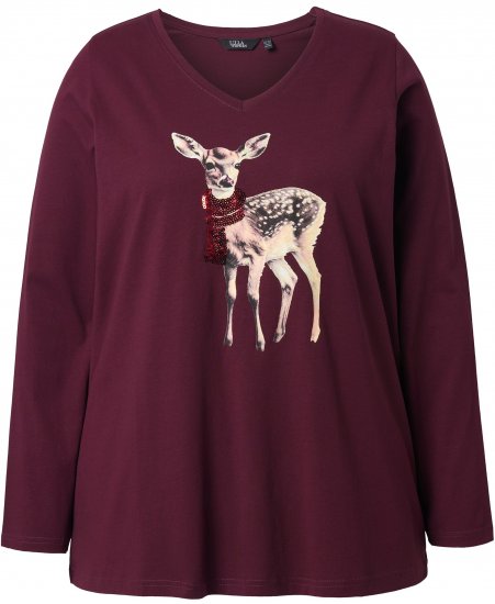 Ulla Popken Fawn Long Sleeve Graphic Tee Plum - Τυπωμένα T-shirts για γυναίκες - 