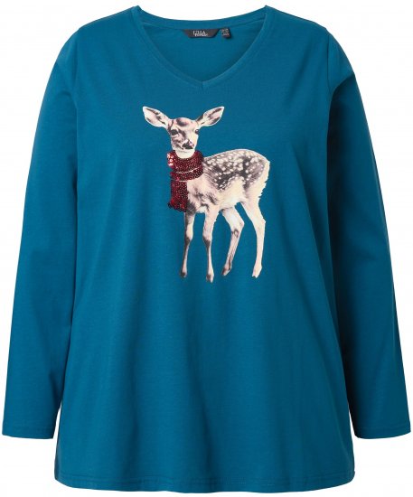 Ulla Popken Fawn Long Sleeve Graphic Tee Teal - Τυπωμένα T-shirts για γυναίκες - 