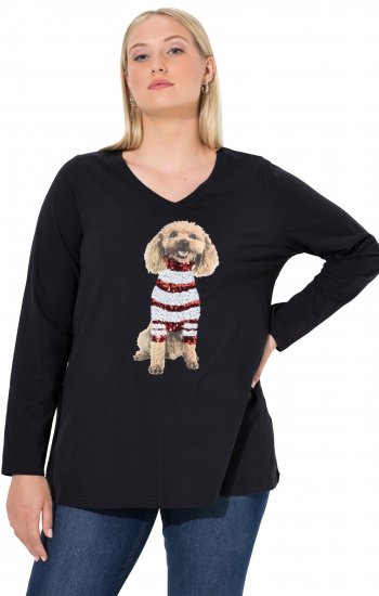 Ulla Popken Sequined Puppy Long Sleeve Graphic Tee Black - Τυπωμένα T-shirts για γυναίκες - 