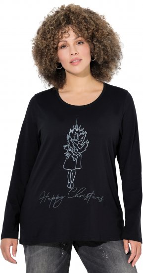 Ulla Popken Holiday Long Sleeve Graphic Tee Black - Τυπωμένα T-shirts για γυναίκες - 