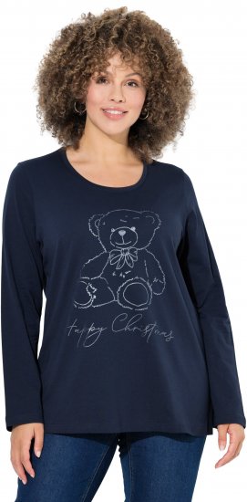 Ulla Popken Holiday Long Sleeve Graphic Tee Navy Blue - Τυπωμένα T-shirts για γυναίκες - 