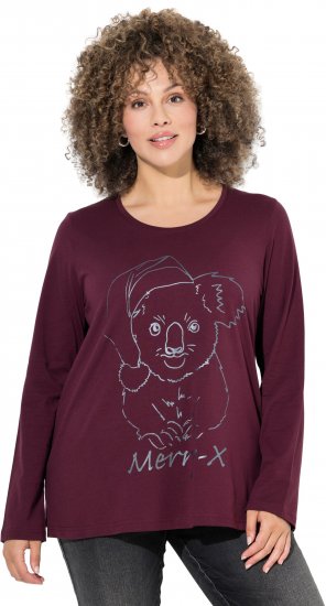 Ulla Popken Holiday Long Sleeve Graphic Tee Plum - Τυπωμένα T-shirts για γυναίκες - 