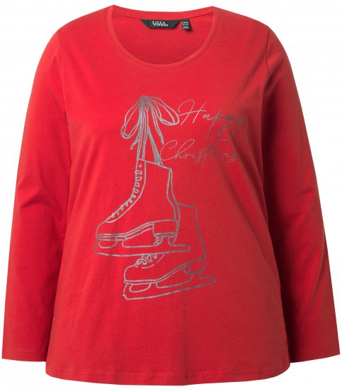 Ulla Popken Holiday Long Sleeve Graphic Tee Salsa Red - Τυπωμένα T-shirts για γυναίκες - 