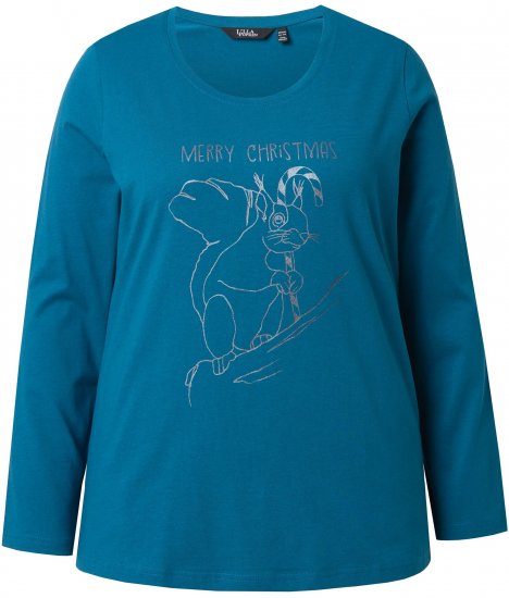 Ulla Popken Holiday Long Sleeve Graphic Tee Teal - Τυπωμένα T-shirts για γυναίκες - 